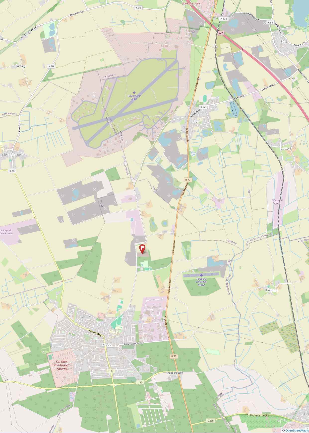 Karte zum Geestland-Eventgelände Kropp von Openstreetmap.org